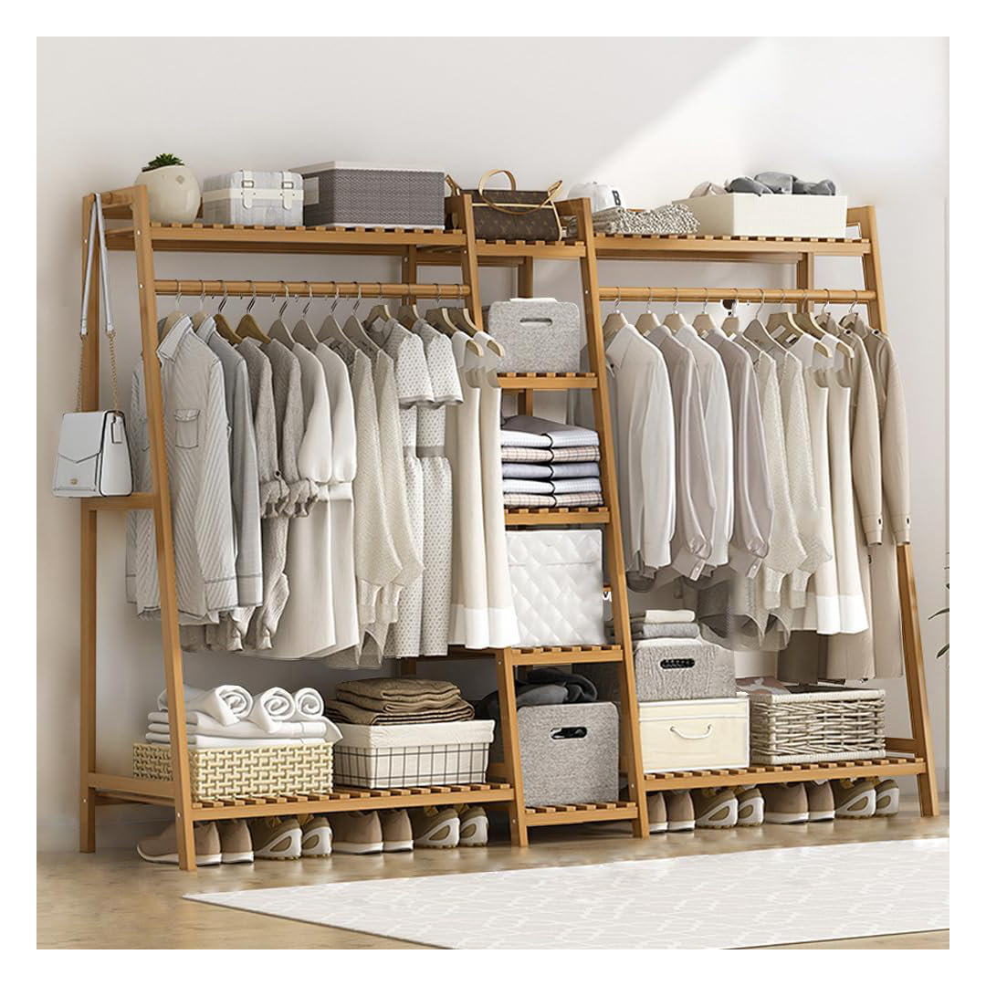 Nardine Bamboo Luxury 75" W Garment Rack Storage Shelf Coat Clothes Hanging Rack